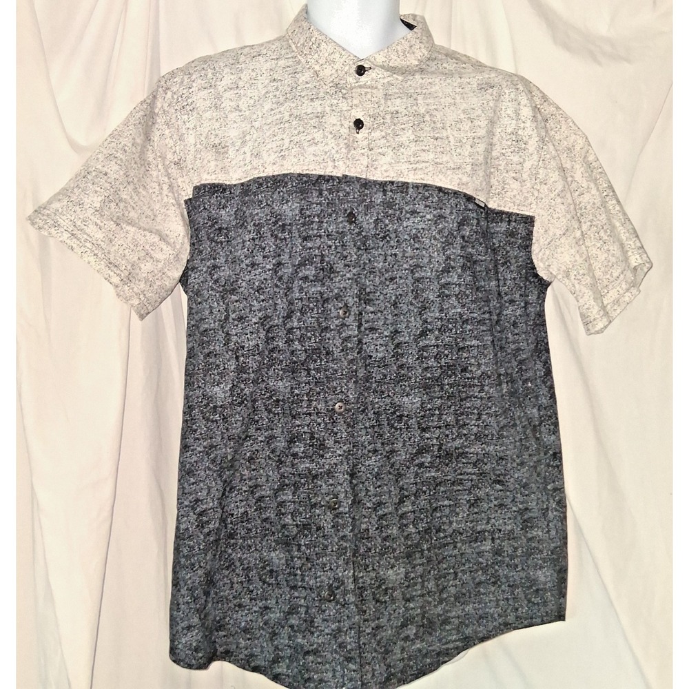 Zoo‎ York Men's Dark Gray White Short Sleeve Button-Down Shirt Size XL Cotton